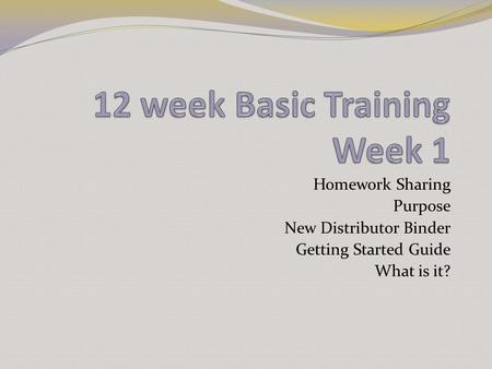 Homework Sharing Purpose New Distributor Binder Getting Started Guide What is it?