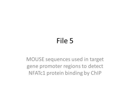 File 5 MOUSE sequences used in target gene promoter regions to detect NFATc1 protein binding by ChIP.