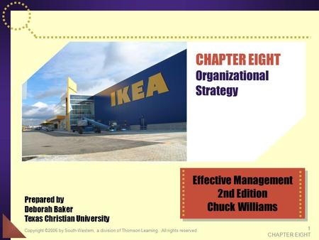 Copyright ©2006 by South-Western, a division of Thomson Learning. All rights reserved 1 CHAPTER EIGHT CHAPTER EIGHT Organizational Strategy Prepared by.