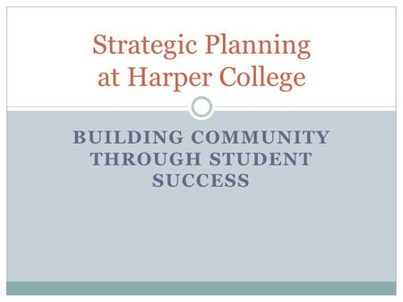 BUILDING COMMUNITY THROUGH STUDENT SUCCESS Strategic Planning at Harper College.