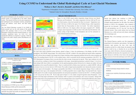 INTRODUCTION DATA SELECTED RESULTS HYDROLOGIC CYCLE FUTURE WORK REFERENCES Land Ice Ocean x1°, x3° Land T85,T42,T31 Atmosphere T85,T42,T31 2.8 x 2.8 Sea.