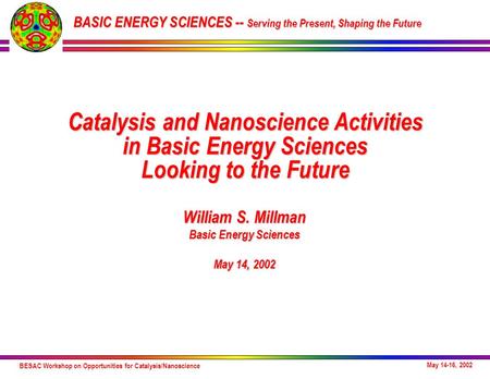 BESAC Workshop on Opportunities for Catalysis/Nanoscience May 14-16, 2002 William S. Millman Basic Energy Sciences May 14, 2002 Catalysis and Nanoscience.