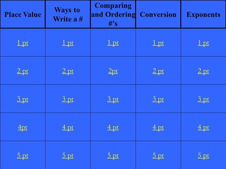 2 pt 3 pt 4pt 5 pt 1 pt 2 pt 3 pt 4 pt 5 pt 1 pt 2pt 3 pt 4 pt 5 pt 1 pt 2 pt 3 pt 4 pt 5 pt 1 pt 2 pt 3 pt 4 pt 5 pt 1 pt Place Value Ways to Write a.