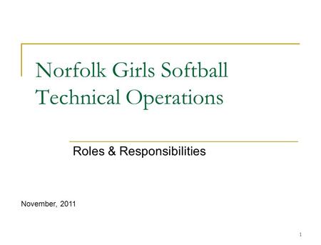 1 Norfolk Girls Softball Technical Operations Roles & Responsibilities November, 2011.