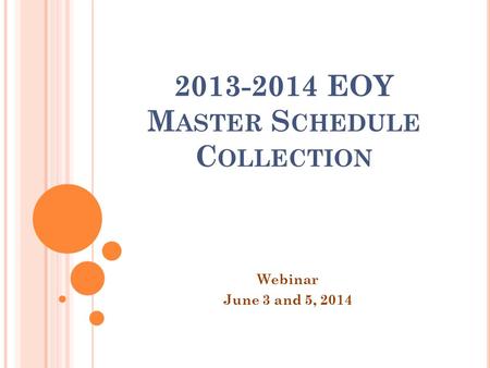 2013-2014 EOY M ASTER S CHEDULE C OLLECTION Webinar June 3 and 5, 2014.