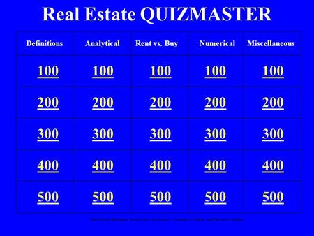 Real Estate QUIZMASTER