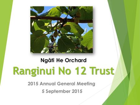 Ranginui No 12 Trust 2015 Annual General Meeting 5 September 2015 Ngāti He Orchard.