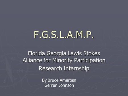 F.G.S.L.A.M.P. Florida Georgia Lewis Stokes Alliance for Minority Participation Research Internship By Bruce Amerosn Gerren Johnson.