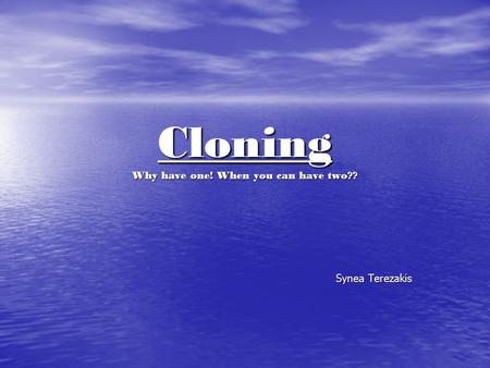 Cloning Why have one! When you can have two?? Synea Terezakis.