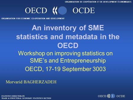 ORGANISATION FOR ECONOMIC CO-OPERATION AND DEVELOPMENT ORGANISATION DE COOPÉRATION ET DE DEVELOPMENT ÉCONOMIQUES OECDOCDE Workshop on improving statistics.