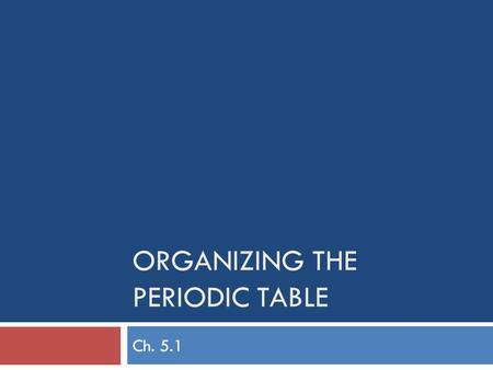 ORGANIZING THE PERIODIC TABLE Ch. 5.1. TrueFalseStatementTrueFalse Mendeleev made the periodic table from a deck of cards Periodic elements mass increase.