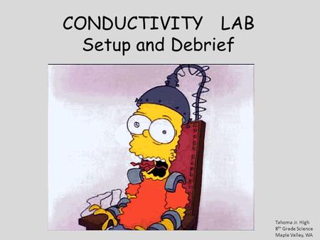 CONDUCTIVITY LAB Setup and Debrief Tahoma Jr. High 8 th Grade Science Maple Valley, WA.