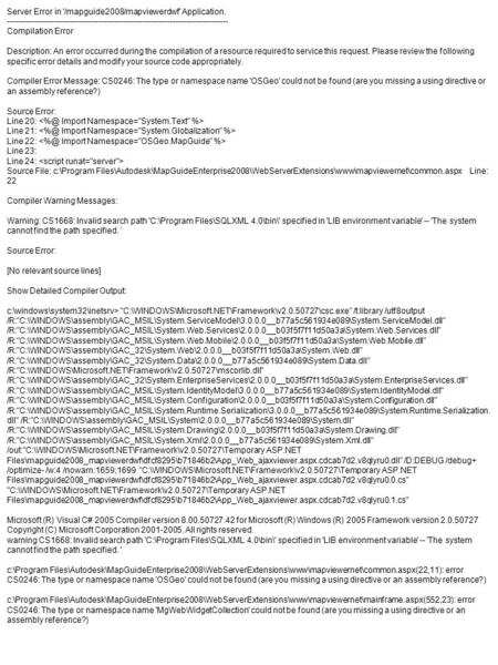 Server Error in '/mapguide2008/mapviewerdwf' Application. -------------------------------------------------------------------------------- Compilation.