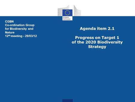 Agenda item 2.1 Progress on Target 1 of the 2020 Biodiversity Strategy CGBN Co-ordination Group for Biodiversity and Nature 12 th meeting - 29/03/12.