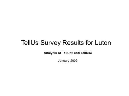 TellUs Survey Results for Luton Analysis of TellUs2 and TellUs3 January 2009.