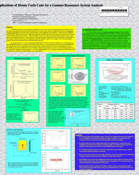 Applications of Monte Carlo Code for a Gamma Resonance System Analysis L. Wielopolski, A. Hanson, I. Dioszegi, M. Todosow, Brookhaven National Laboratory,