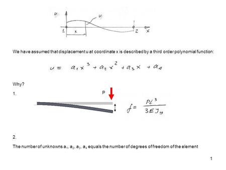 1 2. The number of unknowns a 1, a 2, a 3, a 4 equals the number of degrees of freedom of the element We have assumed that displacement u at coordinate.