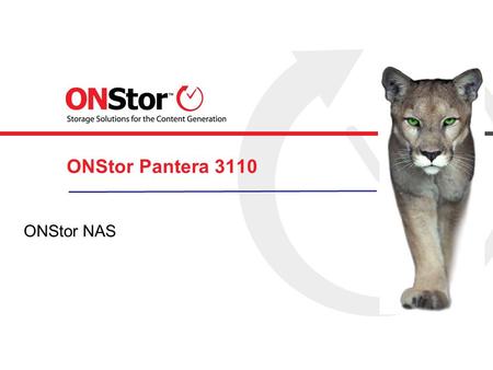 ONStor Pantera 3110 ONStor NAS. Copyright 2008 · ONStor Confidential Pantera 3110 – An Integrated Channel only NAS  Integrated standalone NAS system.