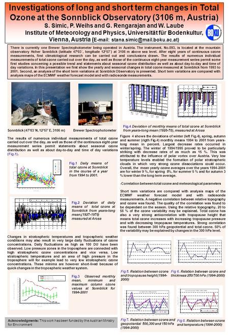 Investigations of long and short term changes in Total Ozone at the Sonnblick Observatory (3106 m, Austria) S. Simic, P. Weihs and G. Rengarajan and W.