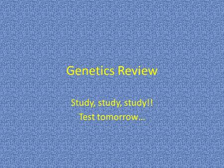 Genetics Review Study, study, study!! Test tomorrow…