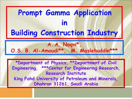 Prompt Gamma Application in Building Construction Industry