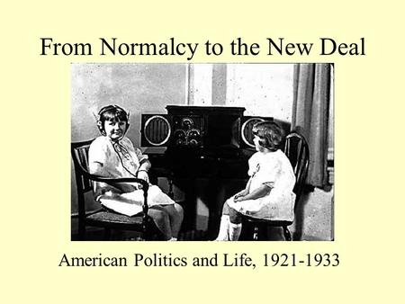 From Normalcy to the New Deal American Politics and Life, 1921-1933.