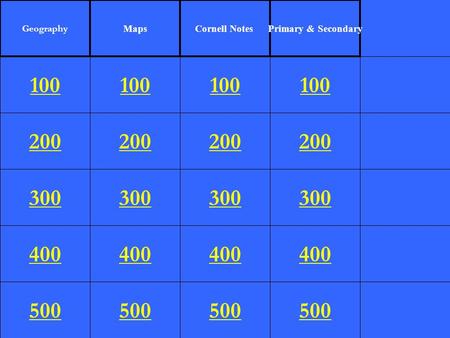 200 300 400 500 100 200 300 400 500 100 200 300 400 500 100 200 300 400 500 100 Geography MapsCornell NotesPrimary & Secondary.