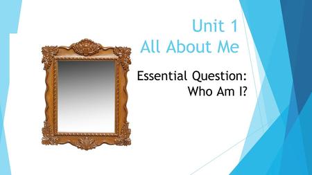 Unit 1 All About Me Essential Question: Who Am I?.