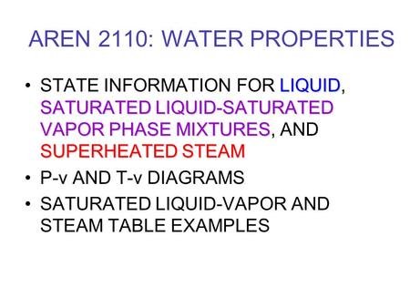 AREN 2110: WATER PROPERTIES