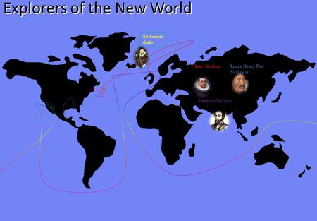 Explorers of the New World Sir Francis drake Henry HudsonPrince Henry The Navigator Fernando De Soto.