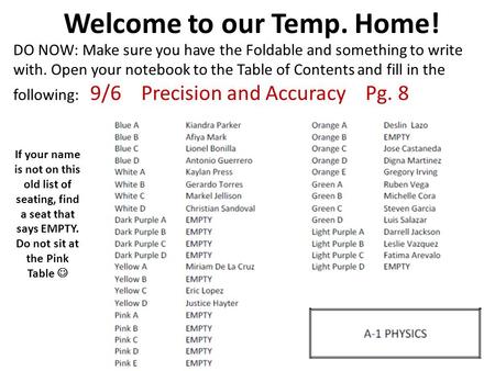 Welcome to our Temp. Home! DO NOW: Make sure you have the Foldable and something to write with. Open your notebook to the Table of Contents and fill in.