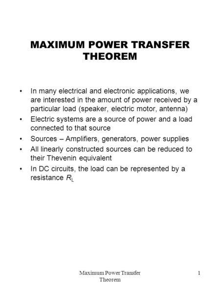 MAXIMUM POWER TRANSFER THEOREM