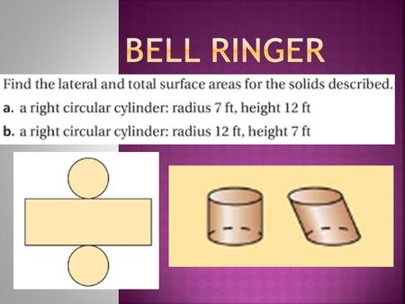  Cone: a solid with one base that is a circle, and a curved, smooth lateral surface that comes to a point, the apex. No, because it has a curved lateral.