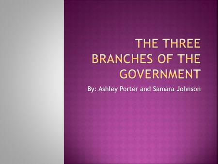 By: Ashley Porter and Samara Johnson. Executive branch President! Judicial branch Supreme court and other federal judges! Legislative branch Congress!!