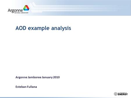 Argonne Jamboree January 2010 Esteban Fullana AOD example analysis.