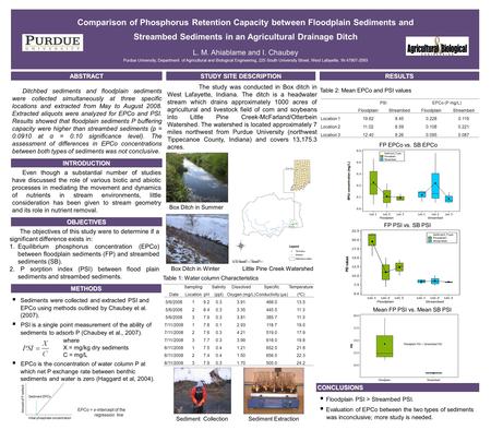 Comparison of Phosphorus Retention Capacity between Floodplain Sediments and Streambed Sediments in an Agricultural Drainage Ditch L. M. Ahiablame and.