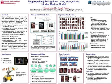 Experimental Results Abstract Fingerspelling is widely used for education and communication among signers. We propose a new static fingerspelling recognition.