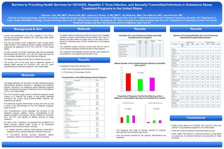 Barriers to Providing Health Services for HIV/AIDS, Hepatitis C Virus Infection, and Sexually Transmitted Infections in Substance Abuse Treatment Programs.