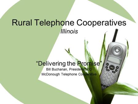 Rural Telephone Cooperatives Illinois “Delivering the Promise” Bill Buchanan, President/CEO McDonough Telephone Cooperative.