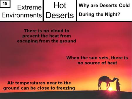 Extreme Environments Why are Deserts Cold During the Night? Hot Deserts 19.