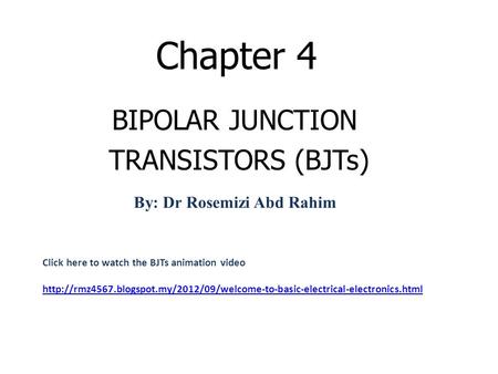 BIPOLAR JUNCTION TRANSISTORS (BJTs)