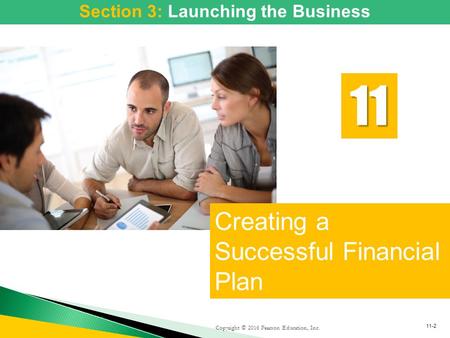 Copyright © 2016 Pearson Education, Inc. Creating a Successful Financial Plan 11 11-2 Section 3: Launching the Business.