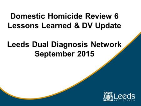 Domestic Homicide Review 6 Lessons Learned & DV Update Leeds Dual Diagnosis Network September 2015.