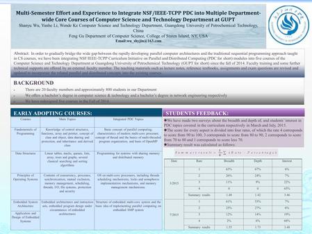 Multi-Semester Effort and Experience to Integrate NSF/IEEE-TCPP PDC into Multiple Department- wide Core Courses of Computer Science and Technology Department.