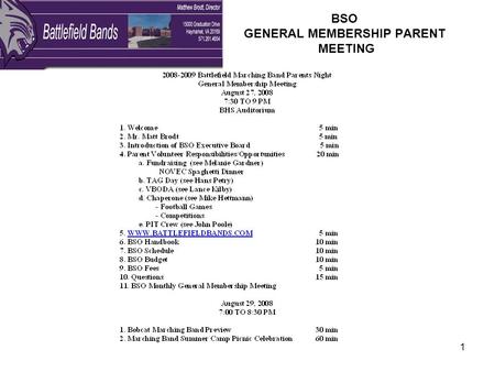 1 BSO GENERAL MEMBERSHIP PARENT MEETING. 2 BSO LEADERSHIP Matt Brodt President Emeritus: Lance Kilby President BSO: Charlie Shaw Vice President: Karla.