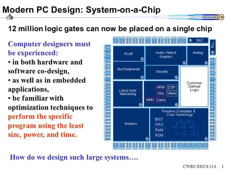 CWRU EECS 3141 Computer designers must be experienced: in both hardware and software co-design, as well as in embedded applications, be familiar with optimization.