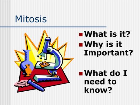 Mitosis What is it? Why is it Important? What do I need to know?