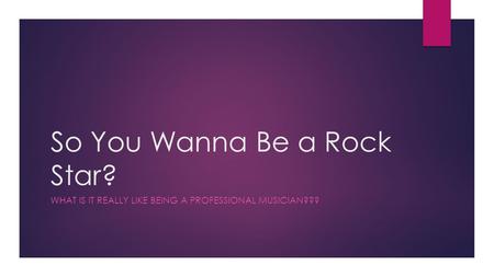 So You Wanna Be a Rock Star? WHAT IS IT REALLY LIKE BEING A PROFESSIONAL MUSICIAN???