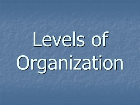 Levels of Organization