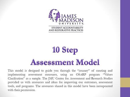 This model is designed to guide you through the “journey” of creating and implementing assessment measures, using an OSARP program “Values Clarification”